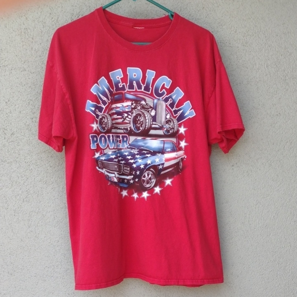 Red Patriotic American Power Car Graphic T-Shirt